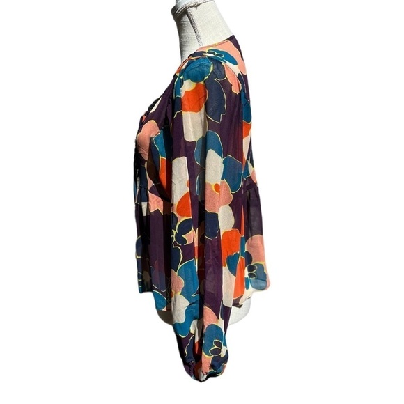 🌻BCBGeneration Floral Semi-Sheer Tie-Up Peplum Boho Blouse Size Medium - Picture 7 of 11